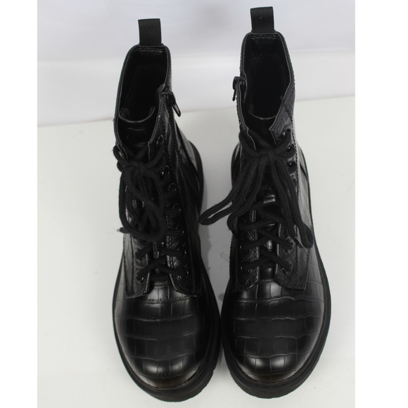 Size 6 Black Crocodile Lace Up Lug Sole Military - Picture 5 of 7